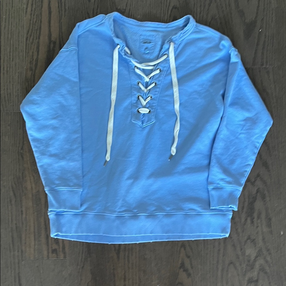 Aerie Light Blue Lace-Up Sweatshirt - Picture 2 of 7